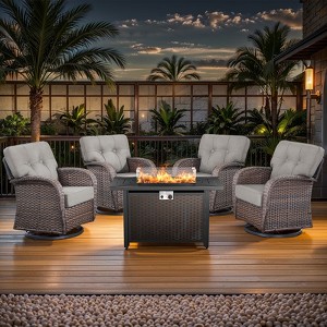 Buenhomino 5 Pieces Patio Wicker Furniture Set - 4 Outdoor Swivel Rocker Glider Chairs with Propane Fire Pit Table - 1 of 4