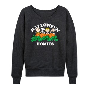 Women's - Peanuts - Halloween Homies Lightweight French Terry Wide Neck Long Sleeve Shirt - 1 of 4