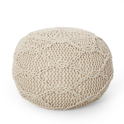 Morven Modern Knitted Cotton Round Pouf - Christopher Knight Home