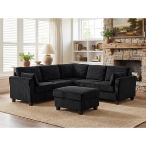 VANOMi 90.6’’ Corduroy Sectional Sofa with Storage Ottoman - 1 of 4