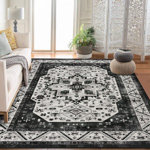 Low Pile Soft Carpet,Boho Vintage Area Rug,Non Slip Washable Rug for Living Room,Machine Washable Floor Mat for Bedroom, Office, Nursery - 1 of 4