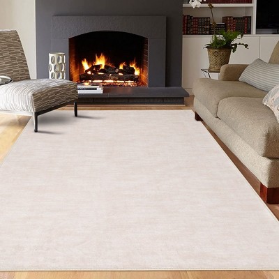 Modern Solid Area Rug Washable Rug Stain Resistant Non-Slip Rug for Living Room Bedroom, 4'x6' Beige
