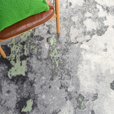 Turquoise and Gray Abstract Synthetic Runner Rug