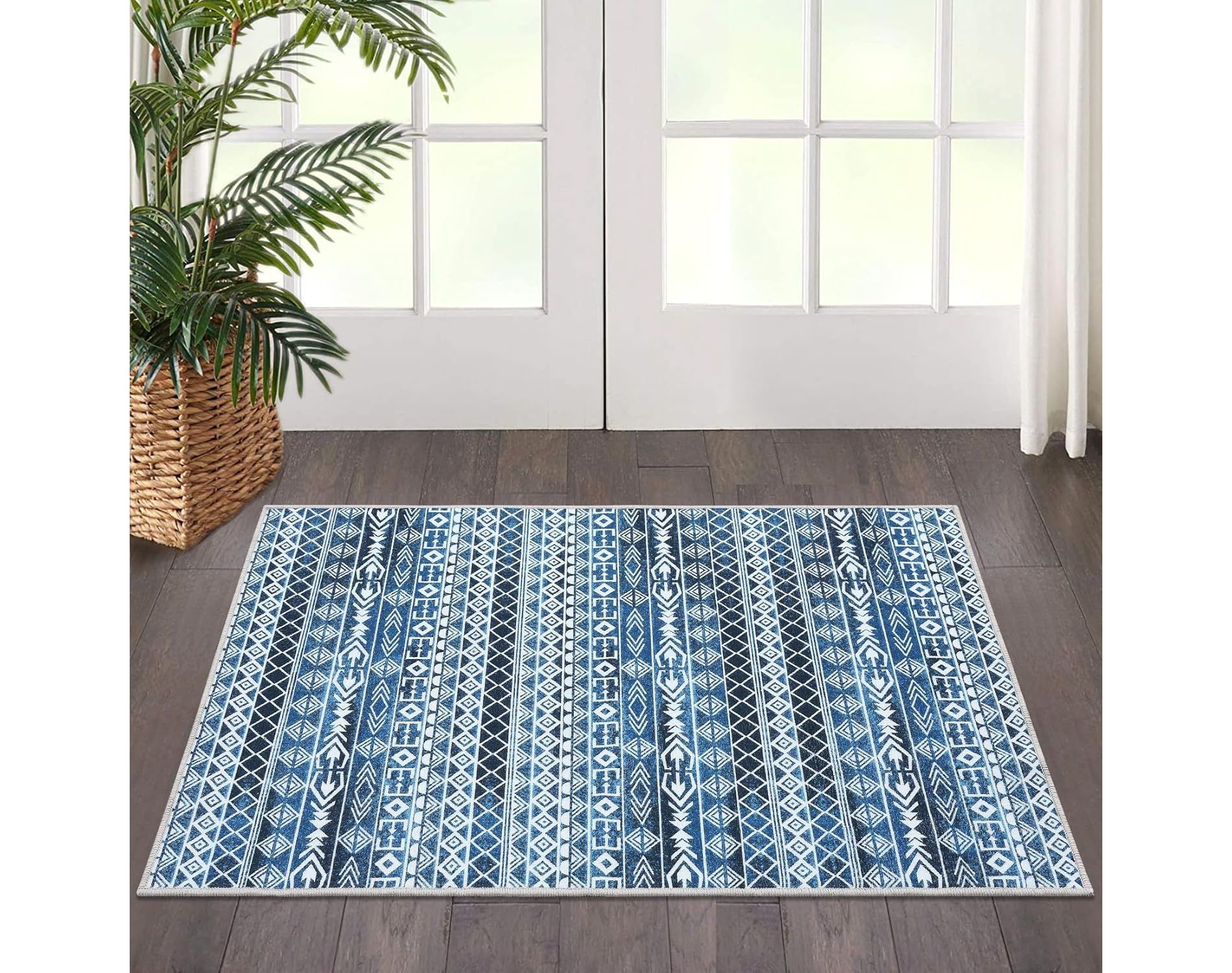 Modern Geometric Area Rug Plush Soft Wool Machine Washable Carpet, Non-Slip Large Rug for Living Room, Bedroom, Dining Room
