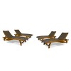 GDFStudio Leah Outdoor Wicker and Wood Armless Adjustable Chaise Lounges with Pull Out Tray (Set of 4) - 2 of 4