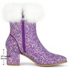 BLISSFUL STEP Women's Faux Fur Glitter Square Toe Chunky Heel Ankle Boots - 2 of 4