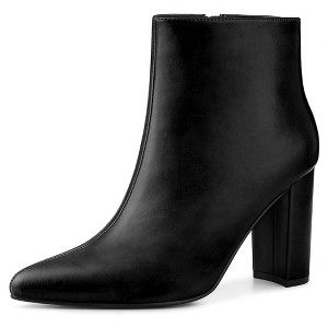 Allegra K Women's Pointed Toe Zipper Chunky Heel Ankle Boots - 1 of 4