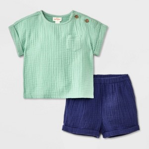 Baby Boys' 2pc Pocket Gauze Shorts Set - Cat & Jack™ Blue - 1 of 4