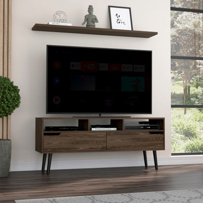 FONTOI TV Stand for TV up to 60" with 3 Open Shelves&2 Drawers, Entertainment Center for Living Room, Brown, 15.3"*22.8"*53.9"