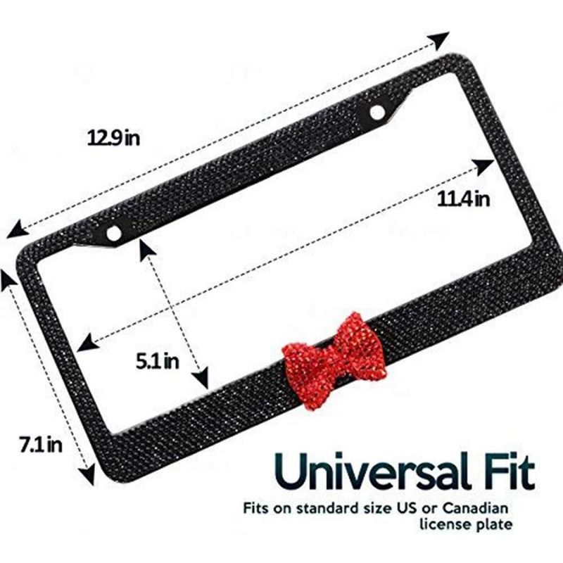 Zone Tech Shiny Bling License Plate Cover Frame – 2 Pack Crystal Black with Red Ribbon Bow License Plate Frame, 3 of 9