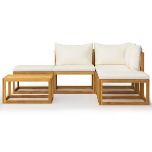 vidaXL 6-Piece Outdoor Lounge Set - Acacia Wood Frame - Cream White Cushions - Includes Coffee Table - Perfect for Garden & Patio - Natural Wood Color - 1 of 4