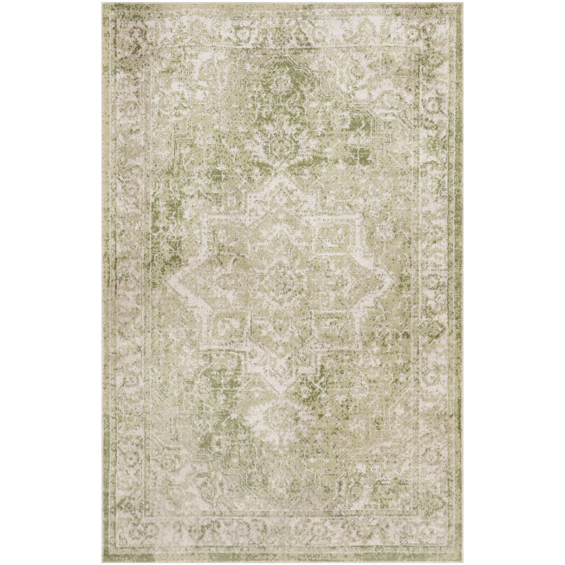 Nourison Astra Machine Washable 3'3" x 5' Ivory Green Vintage Indoor Flatweave Rug