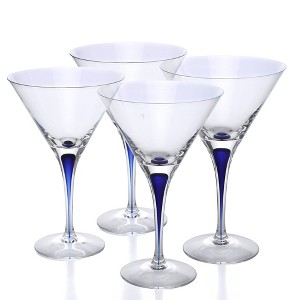 Orrefors Intermezzo 8.5 Fl. Oz. Stemmed Martini Glasses - Set of 4, Blue Drop - Kitchen & Dining Crystal Glassware - Dishwasher Safe - 1 of 4
