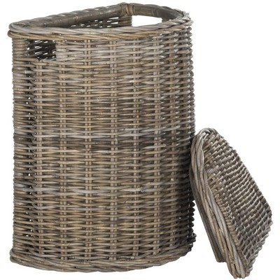 Gray Wicker Upright Laundry Hamper with Lid
