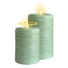 LumiPur 2pk 5" and 7" Signature Natural Glow Flameless Wax Pillar LED Candle Green - 3 of 4