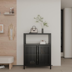 Dolonm 32.1 in. Black Bamboo Storage Cabinet with 2 Doors & Shelves Multi-Purpose Organizer for Bathroom & Living Room - 1 of 4
