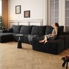 135 Inch Modern Plush Corduroy Fabric Cloud Sectional Sofa with 1 Ottoman Comfort Gray U Shaped Sofa for Living Room - 2 of 4