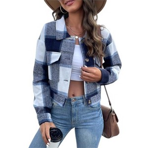 Women's Cropped Plaid Cardigan Shirt, Retro Long Sleeve Jacket for Casual & Vintage Style Outfits - 1 of 4