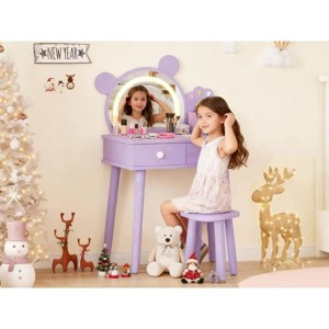 Kids Vanity Table and Chair Set - Wooden Princess Makeup Desk with Storage Drawers for Girls - 1 of 4