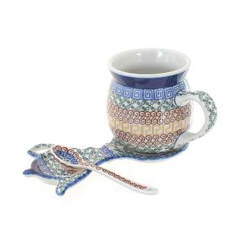 Blue Rose Polish Pottery 7370 Ceramika Artystyczna Mug & Saucer Gift Set