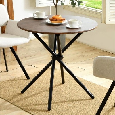 Homy Casa Round Wooden Dining Table with Cross Metal Base for Kitchen or Small Dining Room