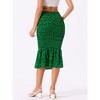 Allegra K Women's Floral Smocked Knee Length High Waist Bodycon Mermaid Chiffon Midi Skirt - 4 of 4