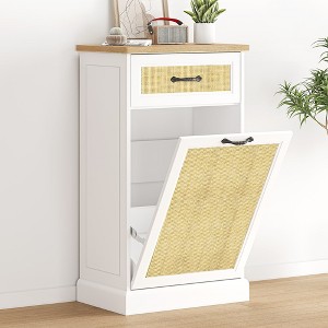 Whizmax Tilt Out Trash Cabinet with Natural Rattan, Hidden Trash Can Cabinet, Freestanding Garbage Bin Cabinet for Kitchen Dining Living Room - 1 of 4