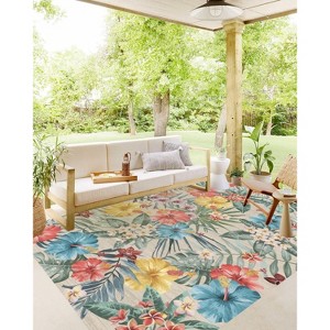 Area Rugs: Washable Non-Slip Colorful Botanical Tropical Plants Vintage Carpet, Soft Stain Resistant Rugs for Living Room, Bedroom, Home - 1 of 2