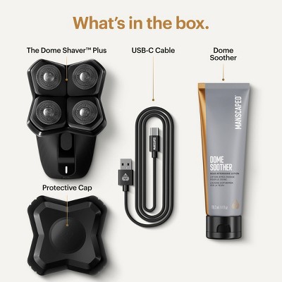 Manscaped Dome Shaver Plus Essentials Kit: Battery Powered, Rotary Electric, 1 Speed, Head Application