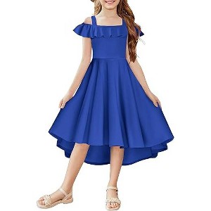 Arshiner Girls Summer Dress Off Shoulder Flutter Sleeve Midi Swing Cassual Formal Dresses with Pocket - 1 of 4