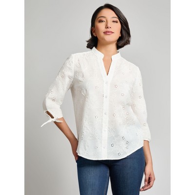 Jones New York Plus Button Front Tie-Sleeve Shirt
