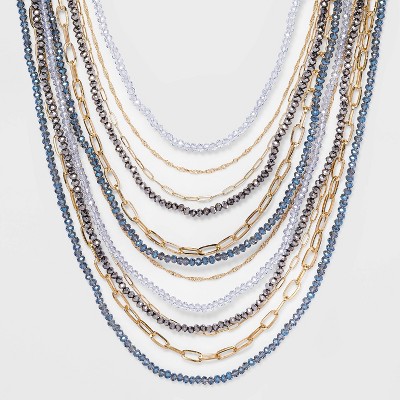 Beaded Chain Necklace - A New Day™ Assorted Blues