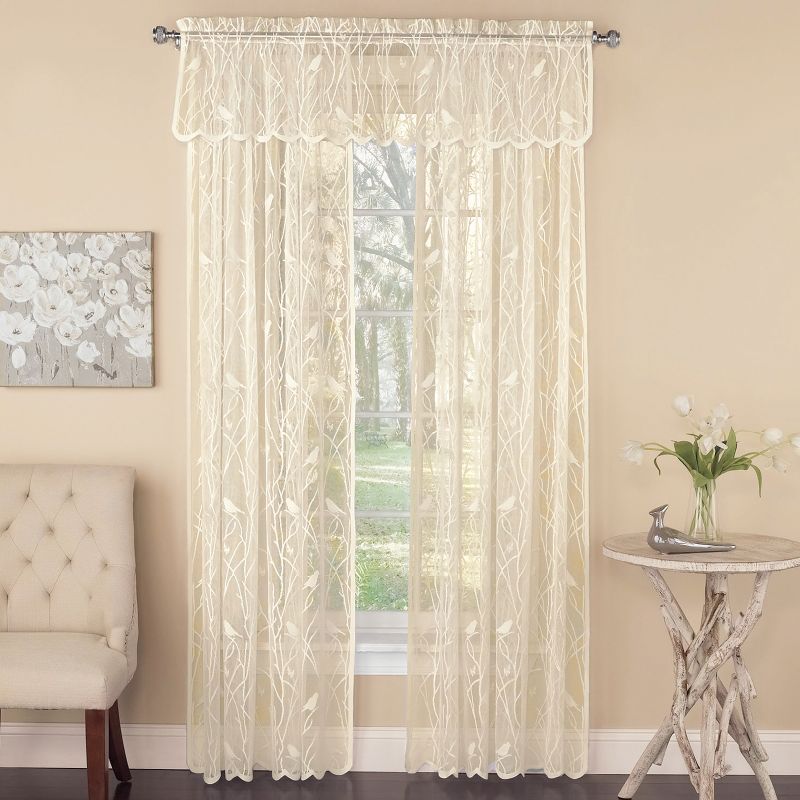 Collections Etc Songbird Lace Curtain Panel with Scalloped Hem, Single Panel,, 3 of 4