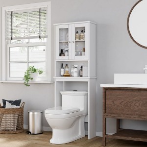 Celebalcony Over The Toilet Shelves with Double Tempered Glass Doors and Adjustable Shelf - 1 of 4