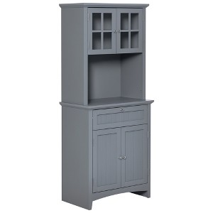 HOMCOM Kitchen Buffet Hutch Wooden Storage Cabinet with Framed Glass Door, Drawer and Microwave Space - 1 of 4