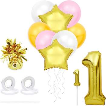 Sparkle and Bash 28-Piece Baby Girl 1st Birthday Party Decorations Supplies - Balloons, Tassels & Cake Topper