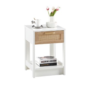 15.75" Rattan Night Stands With Drawer Bedside End Table For Small Space - 1 of 4