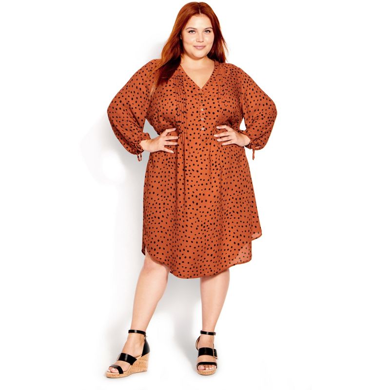 Women's Plus Size Woven Print Shirt Dress - ginger | EVANS, 1 of 4