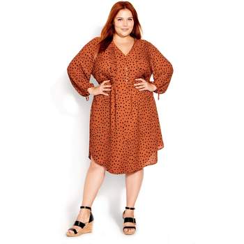Women's Plus Size Woven Print Shirt Dress - ginger | EVANS