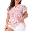 Agnes Orinda Women's Plus Size Petal Sleeve Floral Print V Neck Loose Fit Casual Basic Blouse - 2 of 4
