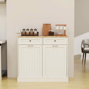 MAYEERTY White Kitchen Trash Cabinet, 2 Drawers + 2-Compartment Tilt-Out Organizer for Waste Sorting - 1 of 4