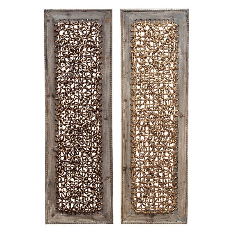 Wood Abstract Woven Seagrass Wall Decor Set of 2 Brown - Olivia &#38; May, 3 of 9