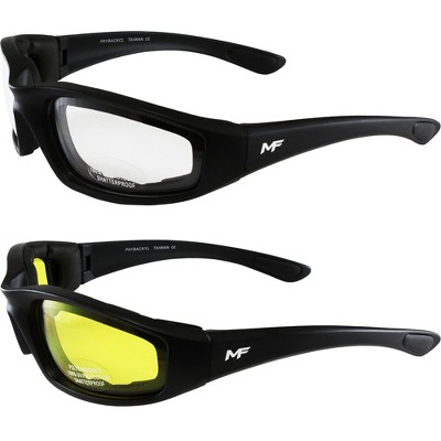 2 Pairs of MotoFrames Payback Safety Motorcycle Glasses with Clear, Yellow Lenses