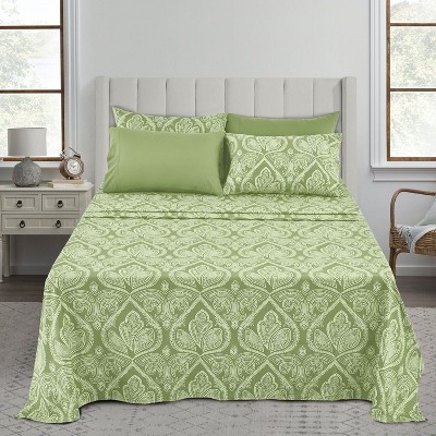 6 Piece Paisley Printed Sheet Set - Lux Decor Collection - King, Sage ...