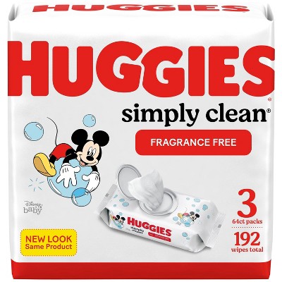 Image of Huggies Simply Clean Unscented Baby Wipes 3 Flip-Top Packs - 192ct