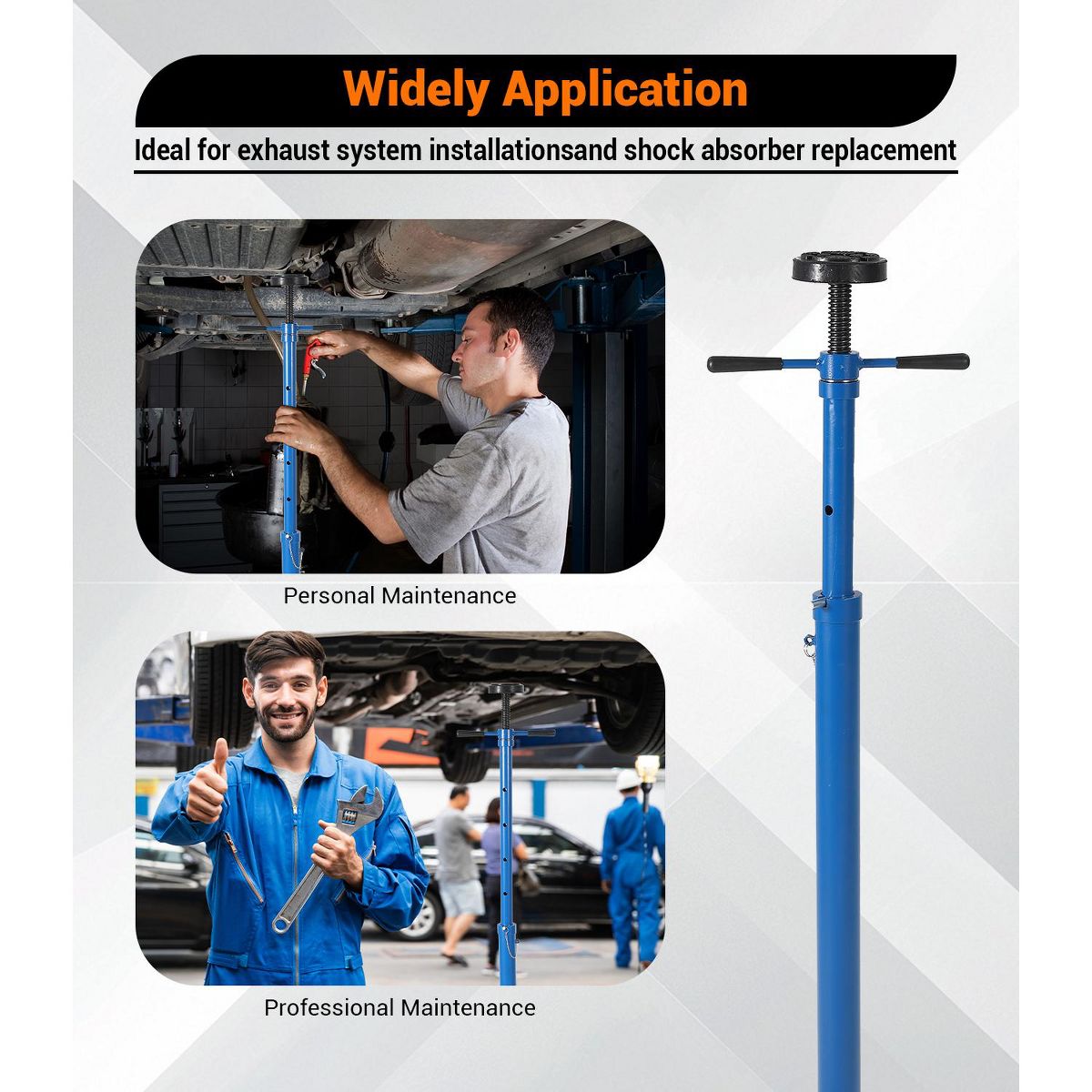 Heavy Duty 3/4 Ton Underhoist Support Stand, 1655 lbs, 38.4-75.4" Adj Height, Self-Locking Acme Thread, Rolling Triangular Base & Contoured Saddle - thumbnail 4