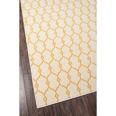 Yellow Trellis Rectangular Synthetic Easy Care Rug