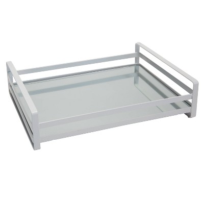 Large Silver Vanity Tray with Mirrored Base and Wired Rails