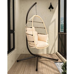 78"Patio Foldable Hanging Swing Chair with Stand Natural Color - 1 of 4