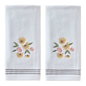 SKL Home 2pc Tossed Flowers Hand Towel Set White: Cotton Dobby Velour, Midweight, Machine Washable - 1 of 4